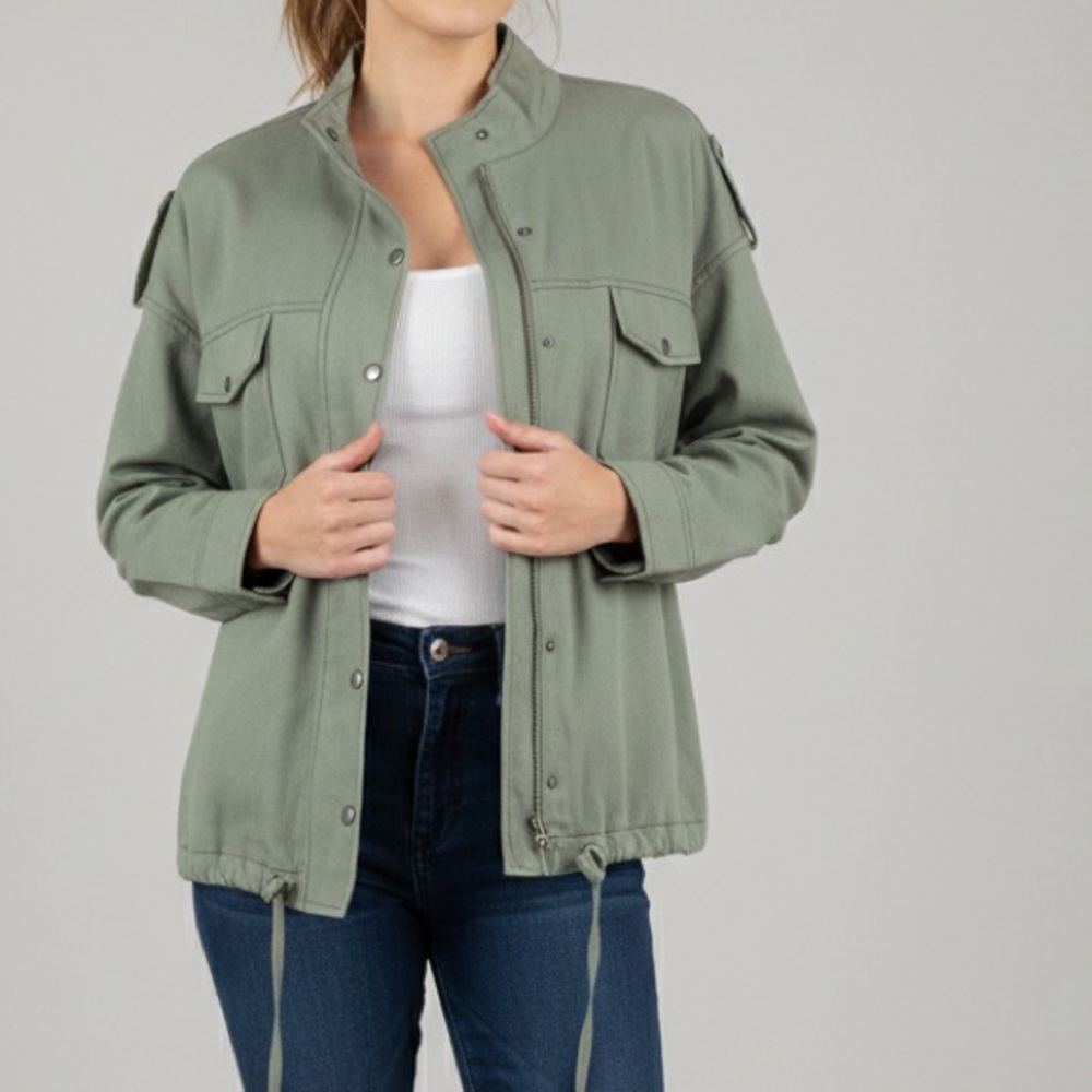 Blu Pepper Sage Utility Jacket Everyday Casual Minimalist Neutral Outerwear Sz L